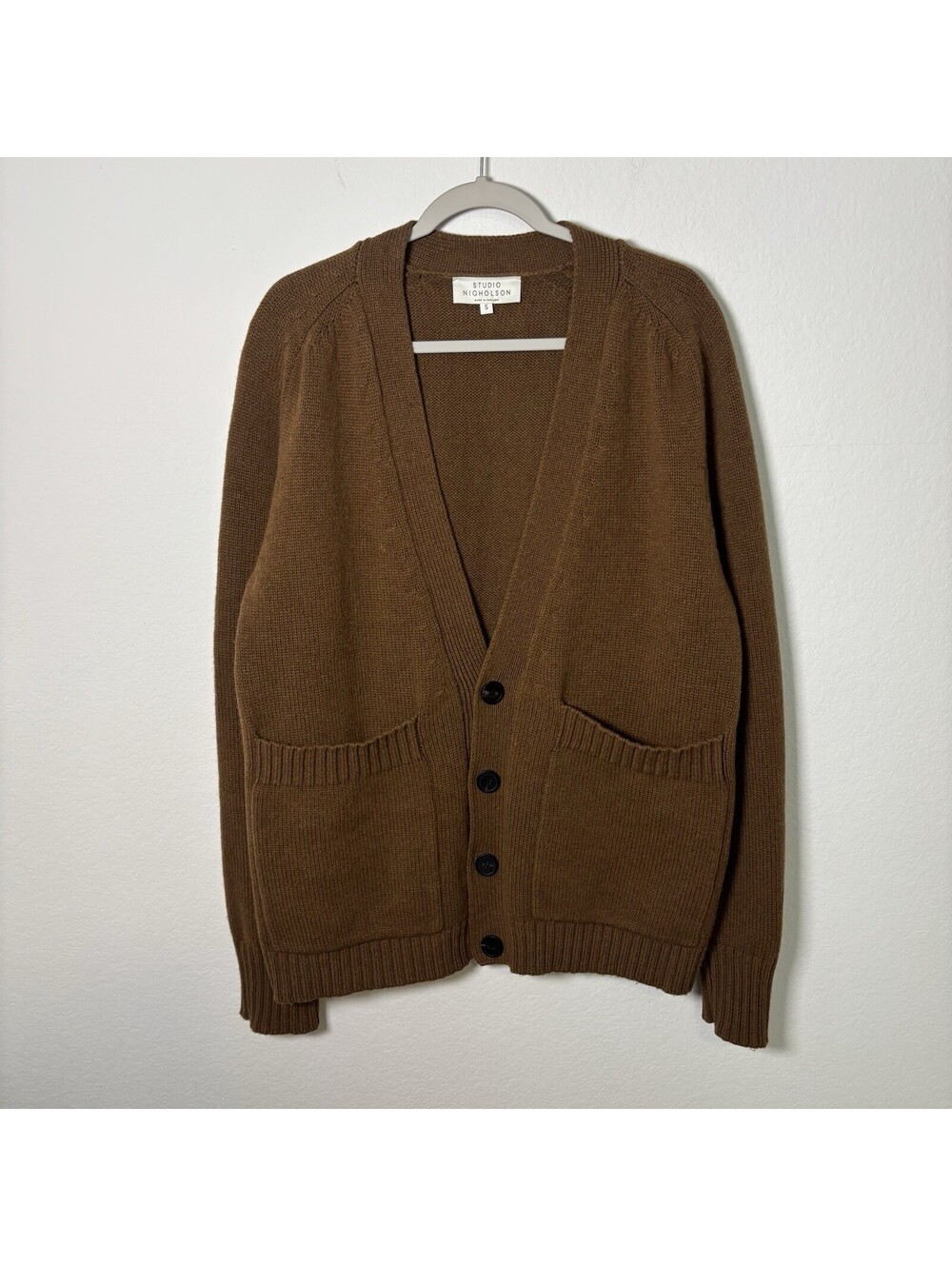 Studio Nicholson Men’s Sen Brown Knit 100% Lambs Wool Oversized Cardigan Size S